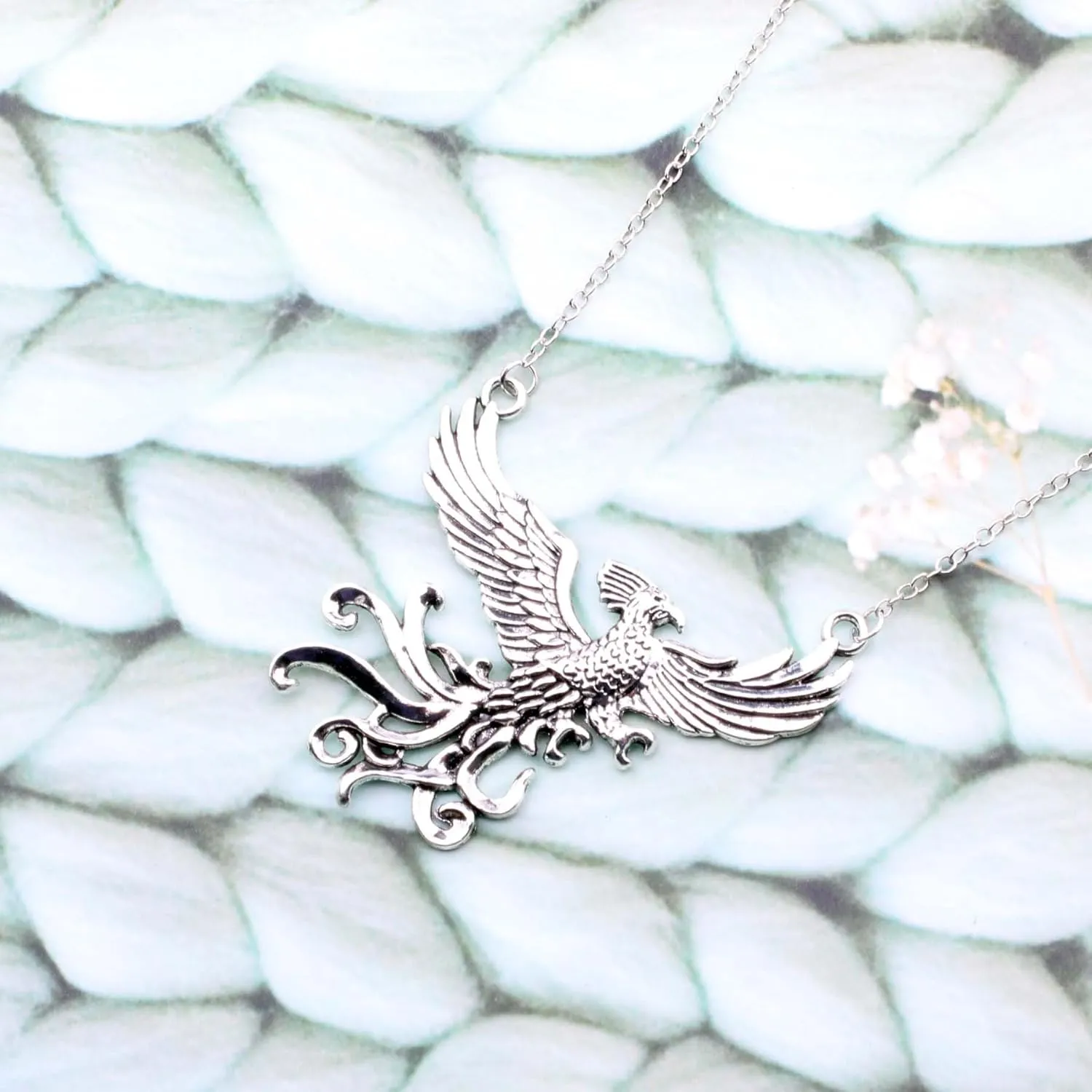 Vintage Antique Silver Eagle Pendant Necklace with blue Accents