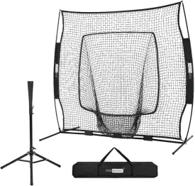 VIVOHOME Baseball Softball Batting Net - 7x7 Ft Baseball Backstop, Softball Practice Net for Hitting, Pitching, Throwing with Batting Tee and Carry Bag