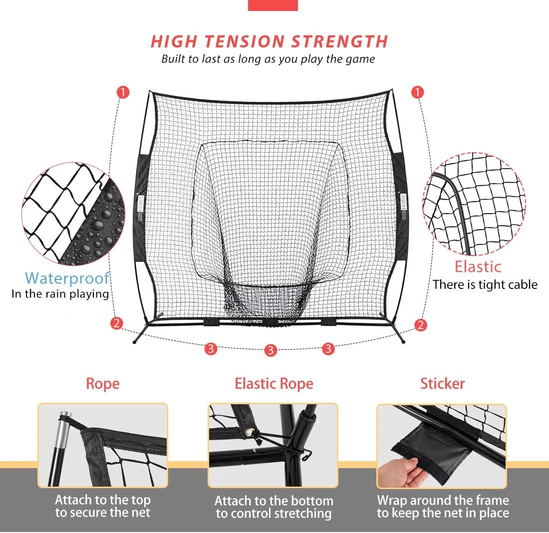 VIVOHOME Baseball Softball Batting Net - 7x7 Ft Baseball Backstop, Softball Practice Net for Hitting, Pitching, Throwing with Batting Tee and Carry Bag