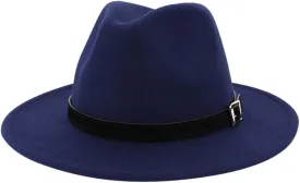 Women's Classic Wide Brim Fedora Hat with Belt Buckle Panama Hat Ladies Foldable Church Cap for Women and Men