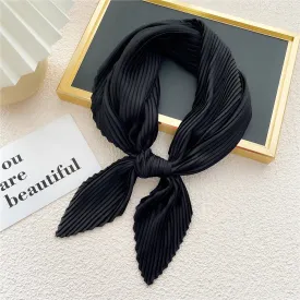 Women'S Pleated Print Silk Scarf Satin Spring Summer 70*70cm Neckerchief Decorative Accessory