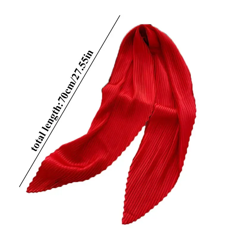 Women'S Pleated Print Silk Scarf Satin Spring Summer 70*70cm Neckerchief Decorative Accessory
