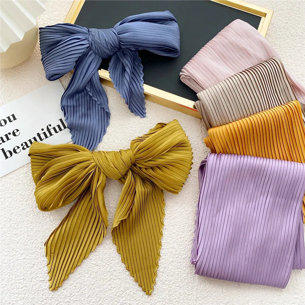 Women'S Pleated Print Silk Scarf Satin Spring Summer 70*70cm Neckerchief Decorative Accessory