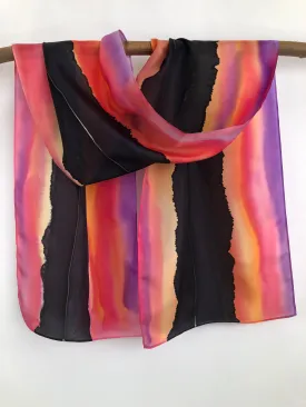 “Woods and Water Sunset" - Hand-dyed Silk Scarf - $125