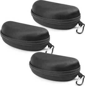 Yogo Vision Sunglasses Case 3 Pack Hard Shell with Clip Portable Travel Zipper Eyeglasses Frame Glasses Case